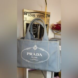 Prada Previnca Light blue canvas Milano Tote